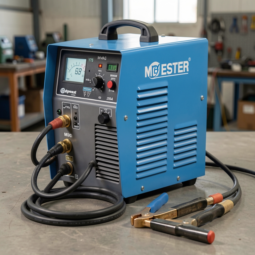Aparat sudura MIG-MAG Lincoln Electric Bester 175 200A cu debitmetru gaz, derulator sarma, cablu MIG si clema masa, corp albastru industrial