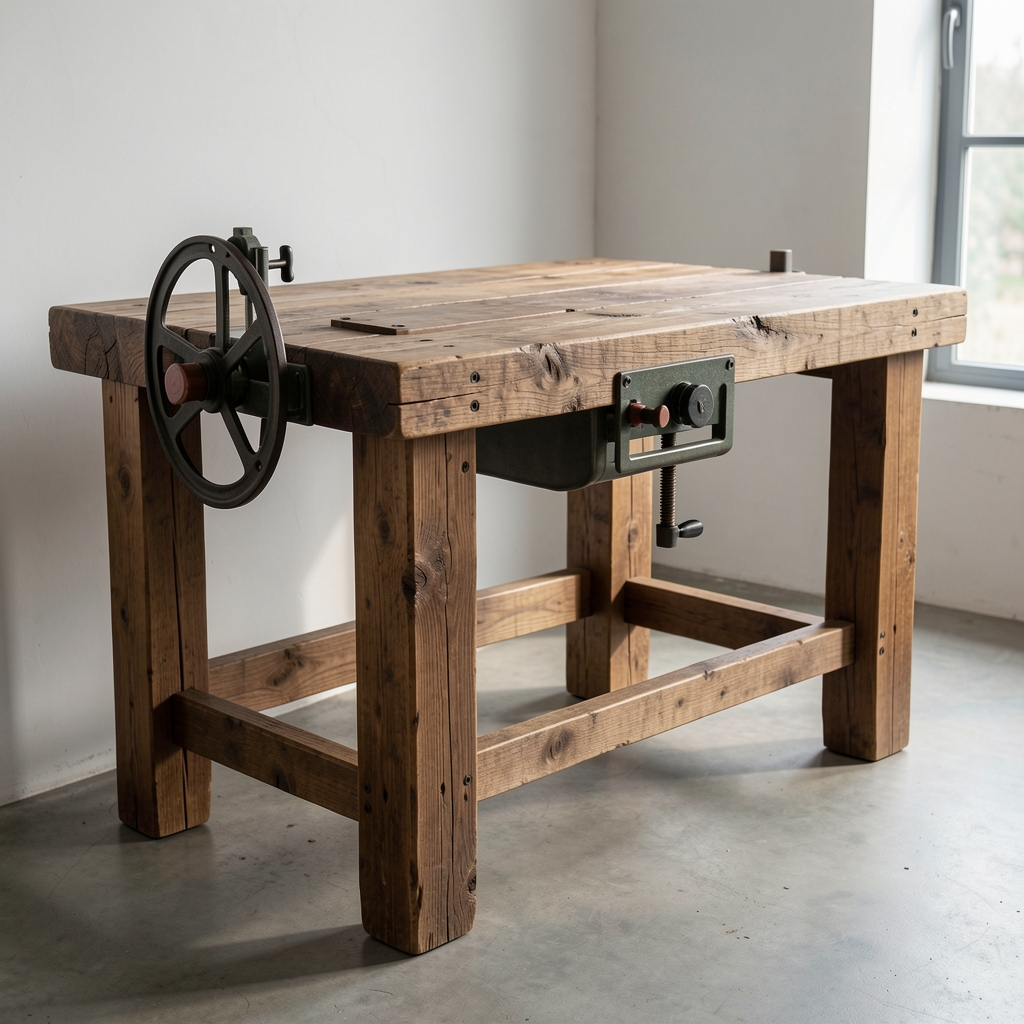 Banc de lucru din lemn de fag masiv Sjobergs Carpenter 1500 cu menghina frontala 120mm si menghina laterala, suprafata 152x62cm, inaltime 84cm