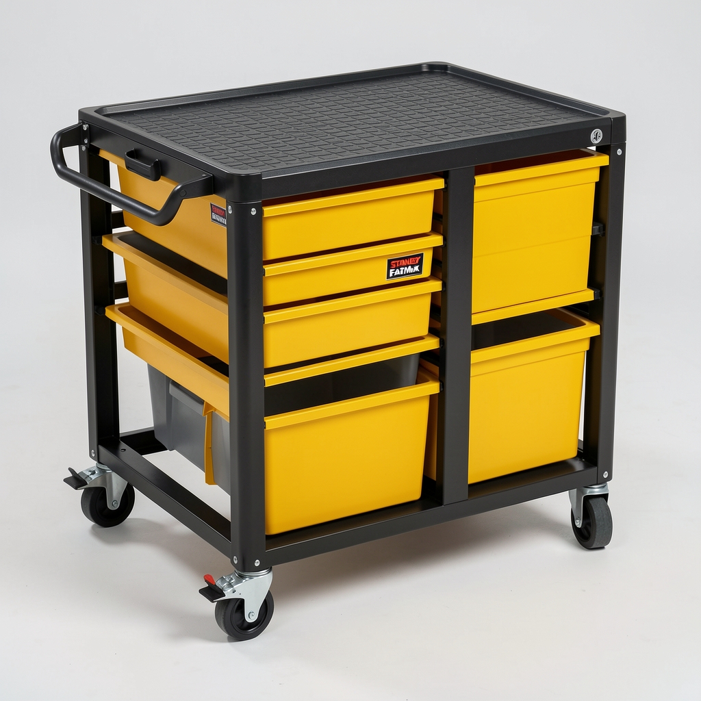 Carucior scule cu 7 sertare Stanley FatMax 450×680×440mm, blat otel antiderapant, roti cu blocare, sarcina max 300kg, corp negru-galben