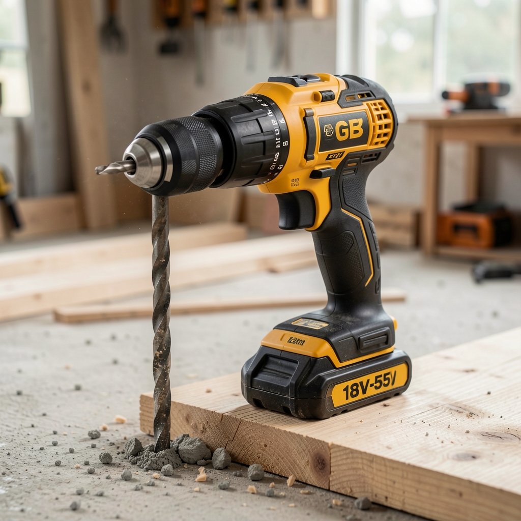 Bormașină cu percuție Bosch GSB 18V-55 pe acumulator, culoare albastru-negru, cu mandrină de 13mm și două baterii Li-Ion