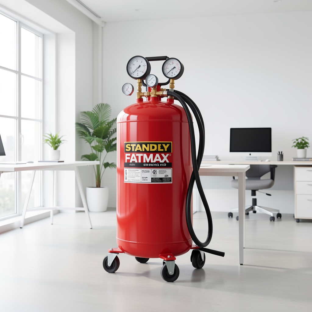 Compresor de aer Stanley FATMAX de 50 litri cu motor electric 2CP, butelie verticală roșie, manometre și furtun inclus